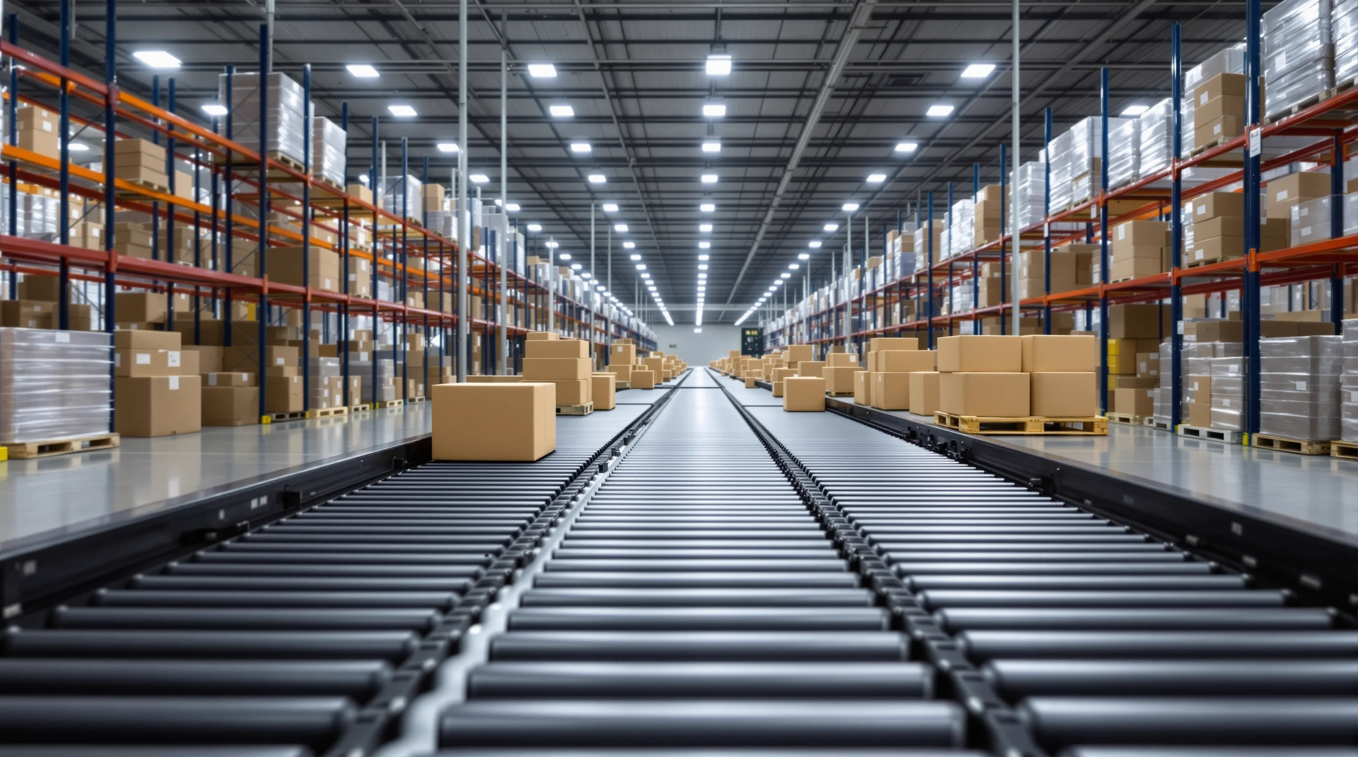 Industrial powered roller conveyor system in a Hampton Roads Virginia distribution center