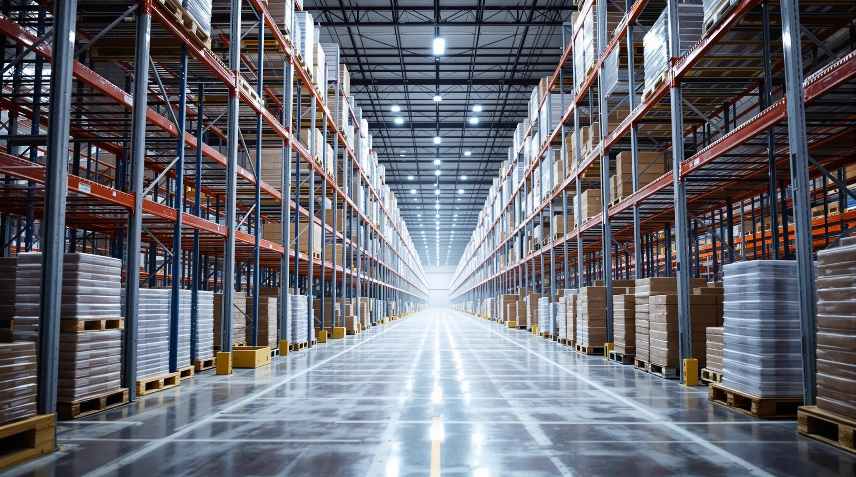 Drive-in pallet rack system with forklift entering the rack structure in a Chesapeake, VA cold storage warehouse