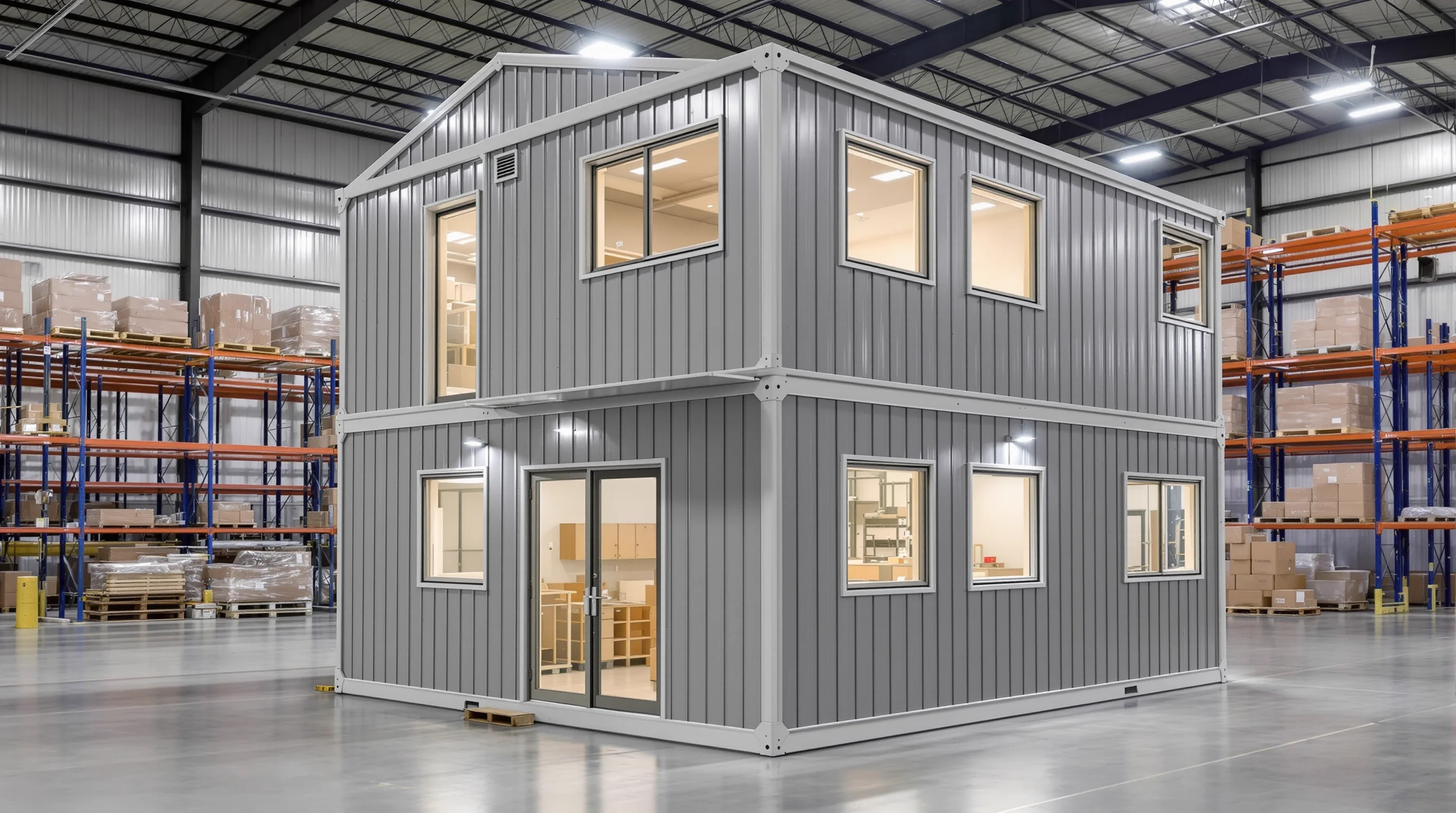 In-plant modular office system installed inside a Hampton Roads Virginia warehouse