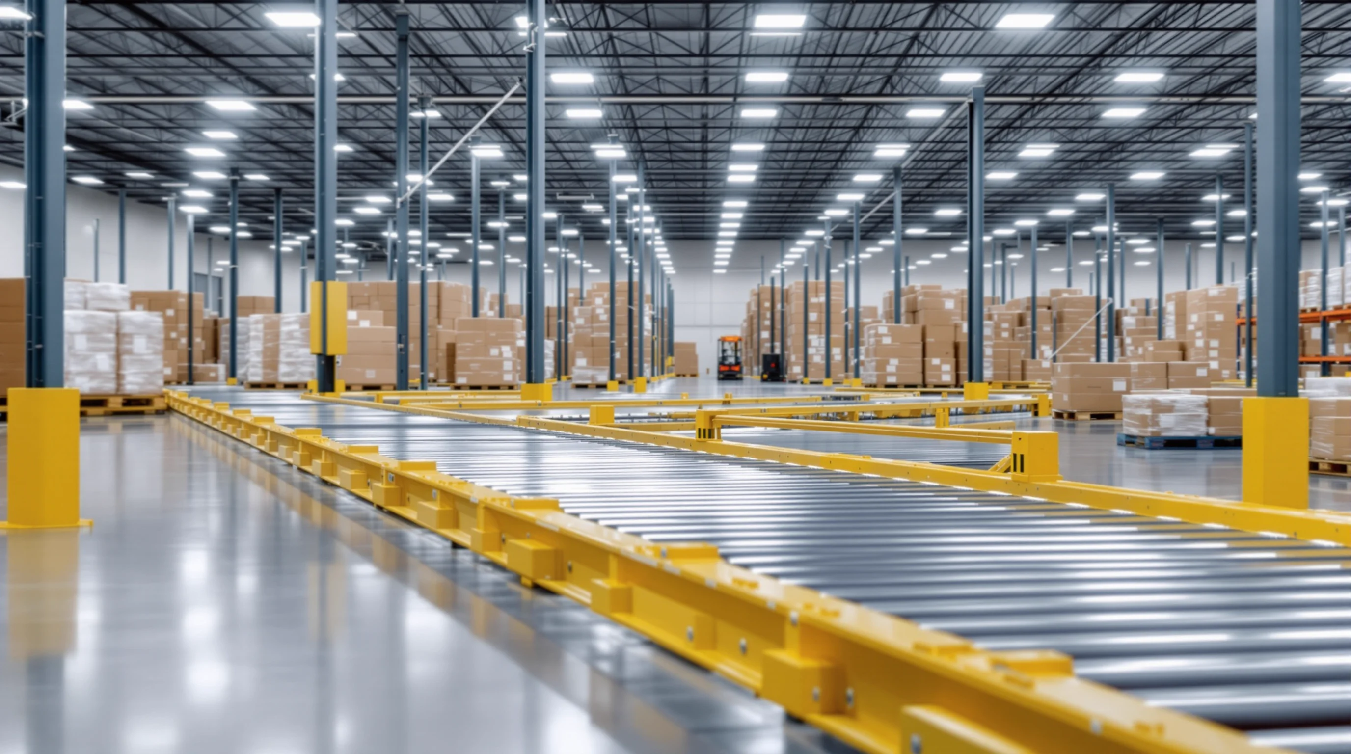 Deep-lane pallet flow rack with gravity rollers in a Chesapeake, VA refrigerated distribution center